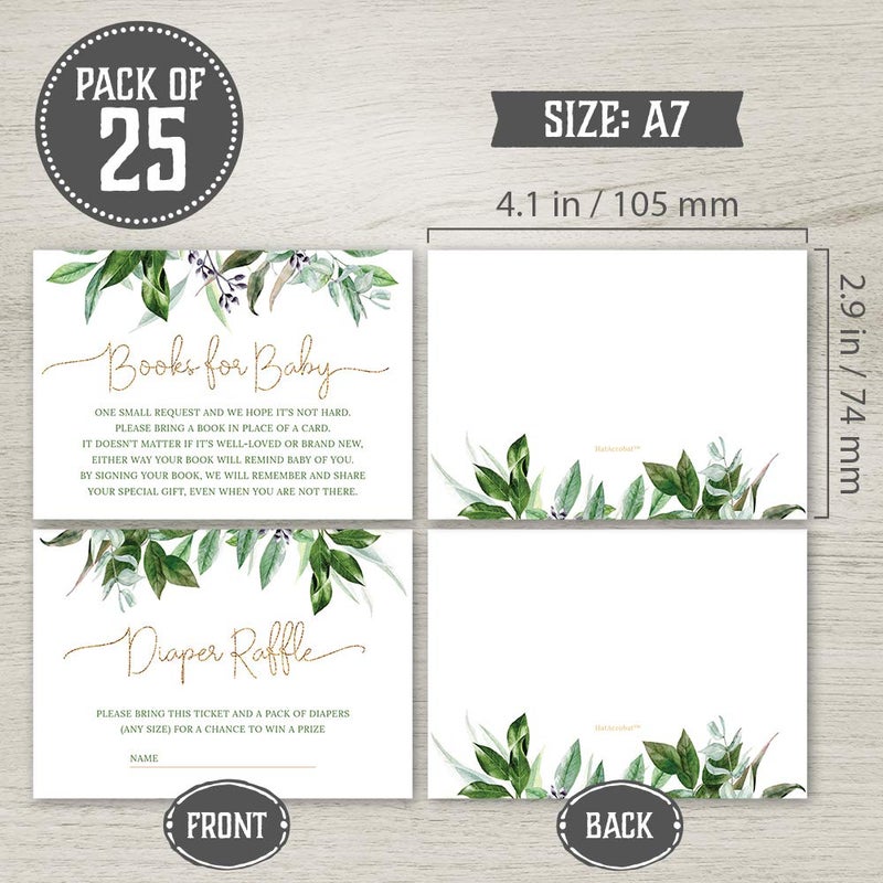 Hat Acrobat Set of 25 Floral Boho Baby Shower Invitations for Girl and Boy - Gender Neutral Sage Green Baby Shower Invitations for Boy & Girl, Diaper Raffle Tickets, Book Request Cards with Envelopes - Image 3
